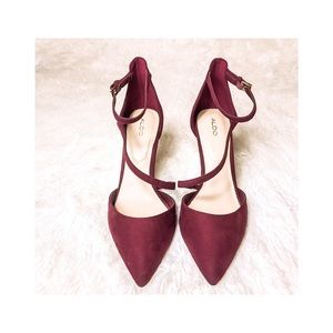 Aldo Suede Burgundy Strap Heels